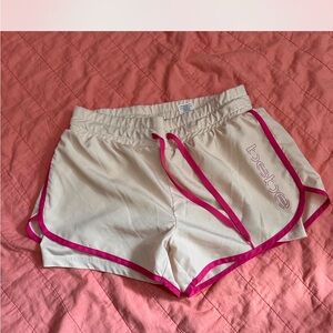 bebe Cream Athletic Shorts with Hot Pink Trim